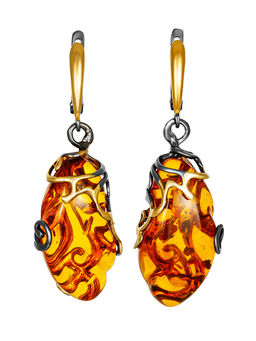 Яркие серьги с натуральным янтарём коньячного цвета Версаль