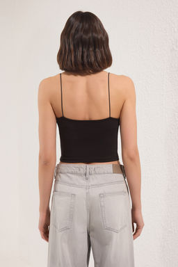 Siyah-Siyah 2li Paket Pamuklu Spagetti Ask?l? Crop Esnek Orme Atlet TWOSS21AL0196