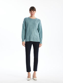 Bisiklet Yaka Kendinden Desenli Kad?n Triko Kazak