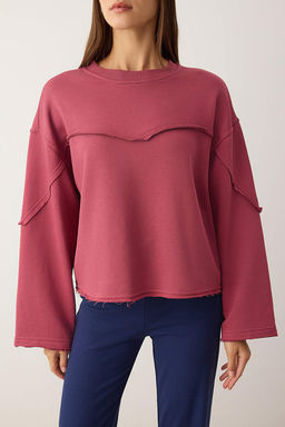 Ac?k Sar? Kal?n Sardonsuz Ispanyol Kol Dikis Detayl? Relaxed Orme Sweatshirt TWOAW26SW00110 - Trendyolmilla фото 7