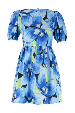 Lacivert Cicekli Skater/Belden Ac?lan S?rt Detayl? Mini Dokuma Elbise TWOSS22EL2858