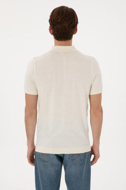 Erkek Slim Fit Polo Yaka Krem Ti__rt