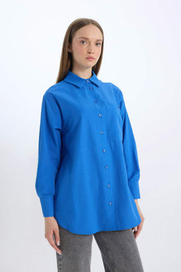 Relax Fit Poplin Basic Duz Beyaz Uzun Kollu Gomlek Tunik - Defacto фото 2