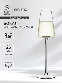 Бокал для шампанского Magistro Амьен, 250 мл, h=26 см, стекло, прозрачный