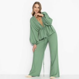 Брючный костюм из 100% вискозы, Серьезная леди (2 в 1, шалфей) - Charutti фото 7