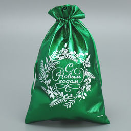 Цена за 10 шт. Мешочек подарочный парча Новогодние поздравления, 16 х 24 см +/- 1.5 см