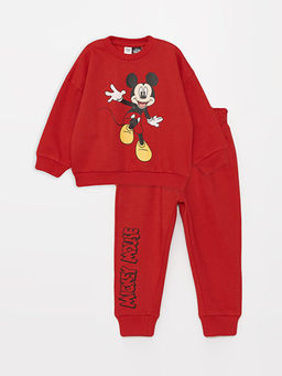 Bisiklet Yaka Uzun Kollu Mickey Mouse Bask?l? Erkek Bebek Sweatshirt ve E?ofman Alt 2li Tak?m