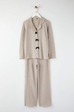 Trendyolmilla Bej Kurdele/Fiyonklu Waffle Kumas Orme Pijama Tak?m? THMAW25PT00195 фото 16