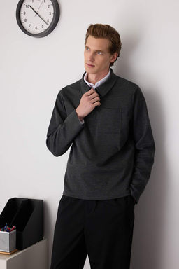 Antrasit Melanj Regular/Normal Kesim Polo Yaka Fermuarl? Kal?n Sweatshirt TMNAW26SW00007