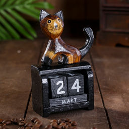 Вечный календарь настольный Котик, 4712 см, дерево