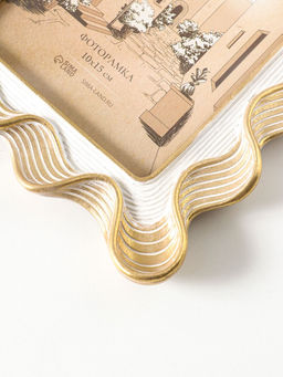 Фоторамка полистоун 10х15 см "Орнамент волна" белая с золотом 15,9х2,2х20,9 см