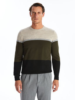 Bisiklet Yaka Uzun Kollu Renk Bloklu Erkek Triko Kazak