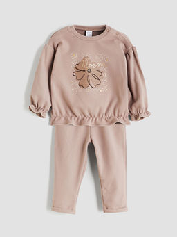 ?i?ek Bask?l? F?rf?rl? K?z Bebek Sweatshirt ve E?ofman Alt?