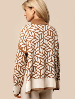 VILATTE / Свитер с боковыми разрезами двуслойной жаккардовой вязки с кашемиром  фото 4