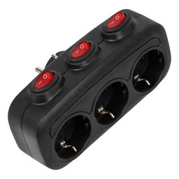 S-GES3-16OB BLACK Разветвитель сетевой с выключателм, с/з. 3 гнезда. 16А, 3500Вт. Черный. ТМ Uniel
