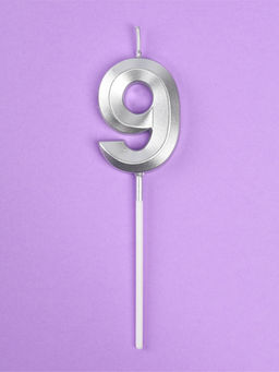 Свеча в торт на шпажке «Грань», цифра 9, серебро, 5 см