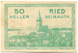 Банкнота 50 геллеров 1920 года Австрия  Рид-бай-Маутхаузен (нотгельд)