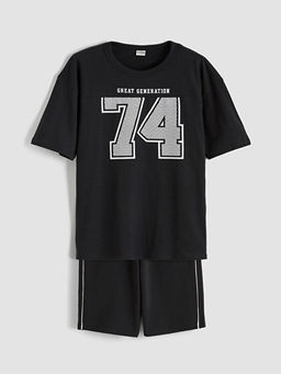 Bisiklet Yaka Bask?l? Erkek ?ocuk Ti??rt ve ?ort