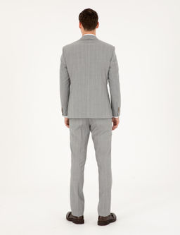 Gri Slim Fit _izgili Y_n Tak_m Elbise