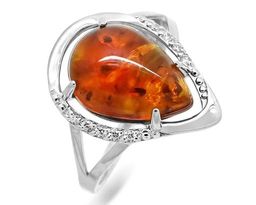 Кольцо из серебра янтарь, КП75