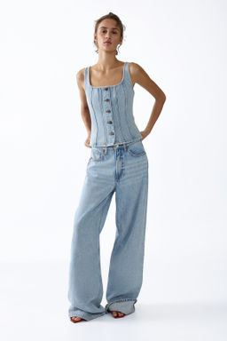 Top en denim con botonadura frontal - H&m фото 5