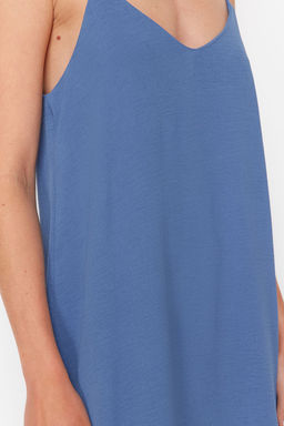 Indigo Duz Kesim V Yaka Maxi Dokuma Elbise TWOSS24EL00995