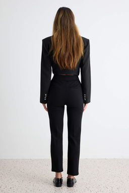 Siyah Toparlay_c_ Y_ksek Bel Nerv_rl_ Beli Lastikli Slim Fit Kal_n _rme Pantolon TWOAW24PL00114 - Trendyolmilla фото 5