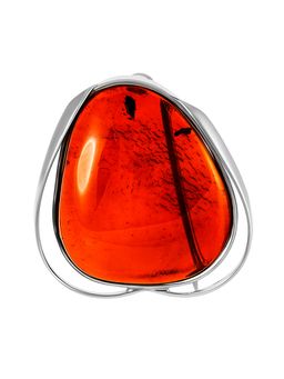 Стильная брошь Риальто из серебра и ярко-коньячного янтаря