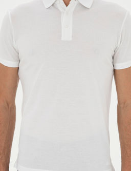 Beyaz Slim Fit Polo Yaka Merserize T-shirt