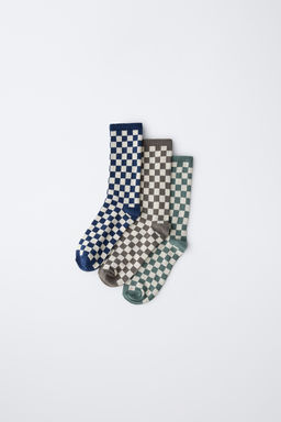 3-PACK OF CHECK LONG SOCKS
