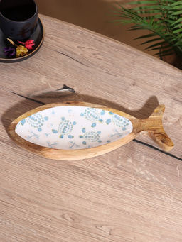 Блюдо в форме рыбки «Черепаха и цветы», 32×11.5×2 см, дерево манго