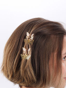 Цена за 6 шт. Крабик для волос «Милада», резные бабочки, 2.5 см, золото