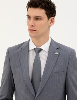 Koyu Mavi Ex. Slim Fit _izgili Tak_m Elbise