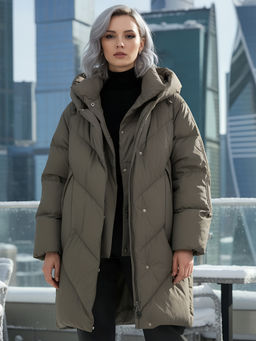 Пальто двубортная зимнее утепленное женское светло-коричневого цвета 7732SK