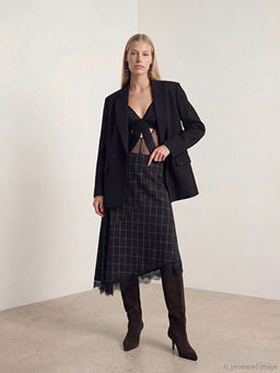 Beli Fermuarl? Ekose Dantel Detayl? Etek