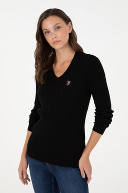 Женский черный базовый свитер с v-образным вырезом Неожиданная скидка в корзине - U.s. polo assn фото 3