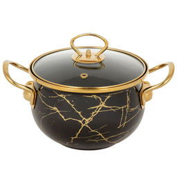 Кастрюля эмалированная сталь 2.5 л с крышкой кр.стекло Черный мрамор Y4-8967 (484347) (DANIKS)