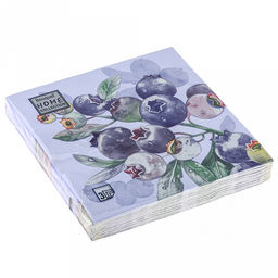 Салфетки бумажные Bouquet Home Collection Classic 33х33см, 3-х слойные, 20 штук в упаковке, 100% целлюлоза, Черника. Голубой фон (Россия)