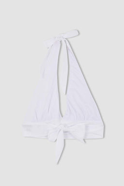 Укороченная блузка из льняной смеси приталенного воротника с бретелькой на шее - Defacto фото 10