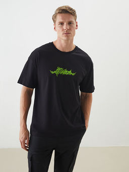 Bisiklet Yaka Bask?l? Penye Erkek Ti??rt