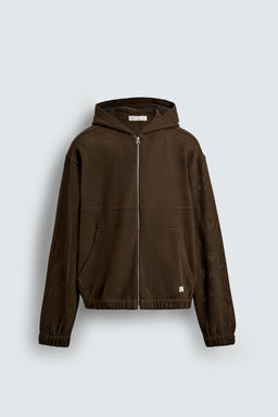 HOODED KNIT TEXTURED OVERSHIRT