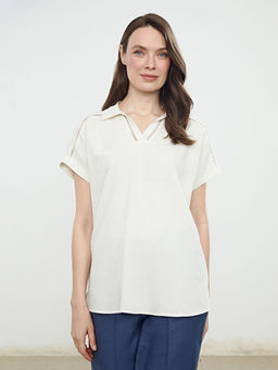 G?mlek Yaka Keten Kar???ml? Kad?n Bluz