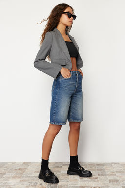 TRENDYOLMILLA Mavi Yuksek Bel Denim Bermuda TWOSS24SR00007  фото 11