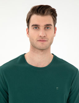 Koyu Ye_il %100 Pamuk Slim Fit Bisiklet Yaka Basic Ti__rt - Pierre cardin фото 2
