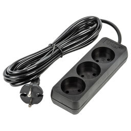 S-CU3-3 BLACK Удлинитель серии Ultra, шнур 3м., 3 гнезда, 10A, б/з. Черный. TM Uniel