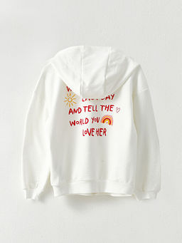 Kap??onlu Bask?l? Uzun Kollu K?z ?ocuk Fermuarl? Sweatshirt - Waikiki фото 2