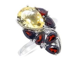 Кольцо из серебра гранат, цитрин, Бенита