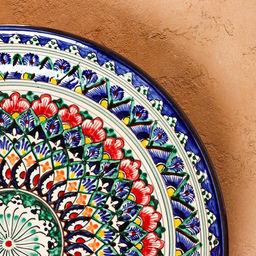 Ляган узбекский Риштанская керамика «Узоры», для плова, d=36 см, синий