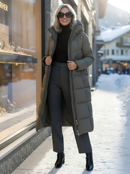 Пальто зимнее утепленное с капюшоном женское темно-серого цвета 7729TC - Visdeer фото 26