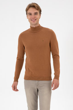 Erkek Slim Fit Bo_azl_ Camel Basic Kazak